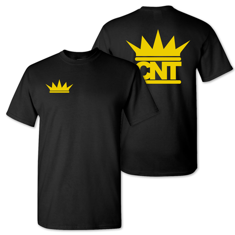Black T-shirt with Gold Crown Pocket Print